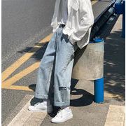 簡単でオシャレに見える 韓国ファッション 破れ ロングパンツ 怠惰な風 大人気 ジーンズ  ストレート