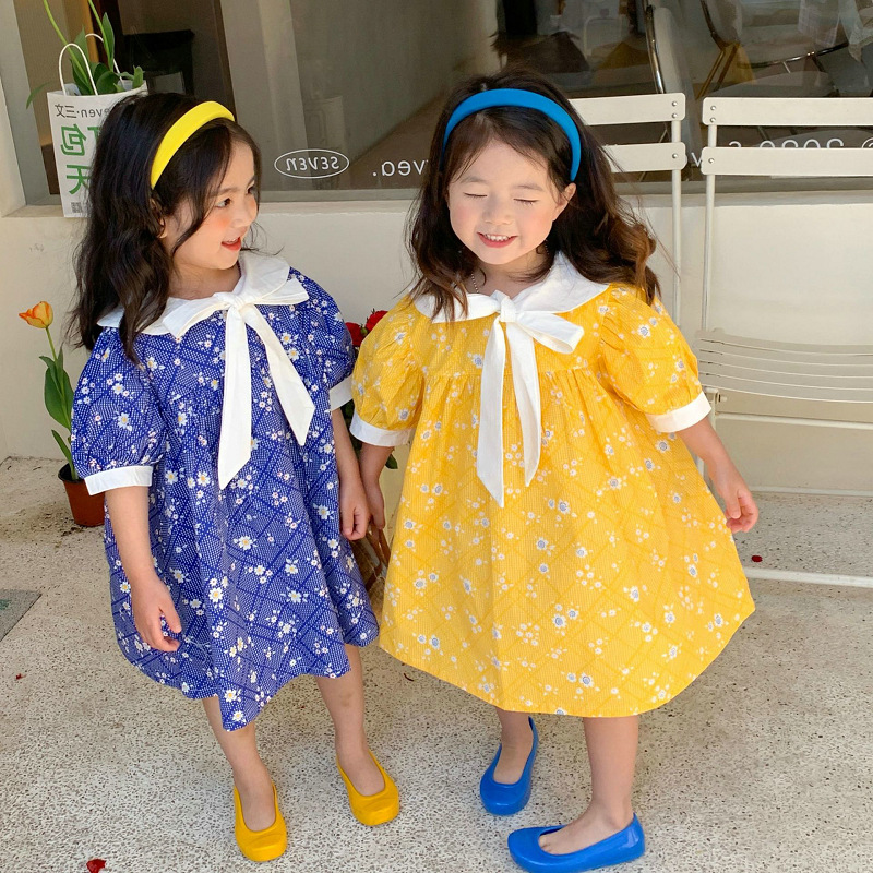 2022新作 韓国子供服 子供服 女の子 半袖 ワンピース キッズ リボン 襟