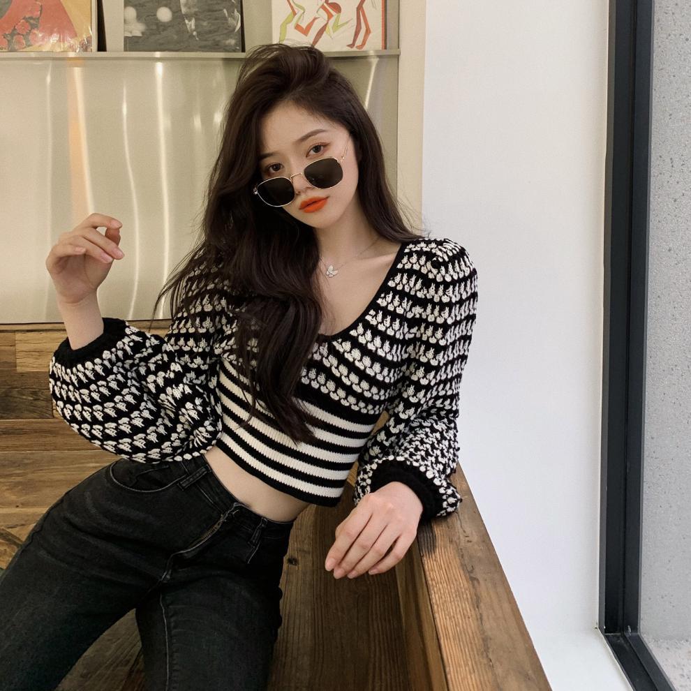 Women 22年春夏新作 韓国風レディース服 Vフロント ニットトップス ウエスト絞り Www Watsons Biz Id