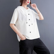 初回送料無料半袖サマーゆったりサイズプルオーバーTシャツフード付きブラウス人気商品