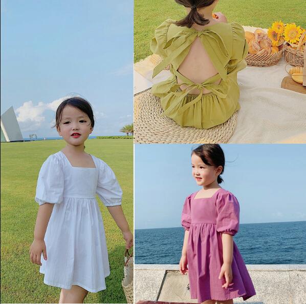 夏新作　韓国風子供服 　韓国ファッション　ベアバックドレス　半袖ワンピース　女の子　キッズ服　子供服