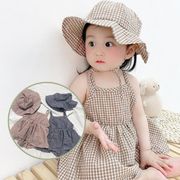夏　ベビー服　ロンパース+帽子　韓国風　女の子  可愛い　チェック　子供服　カバーオール　キャミソール