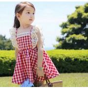 夏　子供服　キッズ　女の子　ワンピース　韓国ファッション　チェック　レース　韓国子供服