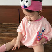 韓国語版ベビーワンピース洋服赤ちゃん夏薄かわいいヘアバンド縞模様の服
