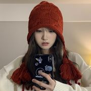 帽子　ニットキャップ　タッセル　デザイン　レディース　ファッション　韓国風　秋冬　4色