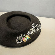 ベレー帽　帽子　ストーン　レディース　INS　デザイン　ファッション　ウール　韓国風