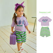 22紫の子供のかわいいスーツ綿通気性ジャカードプリーツの女の子半袖の女の子の夏服