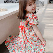 お勧め 夏新作 韓国風子供服 3-8歳女の子キッズ 花柄 ボタニカル ワンピース フリル ワンピ 90-130cm