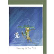グリーティングカード 多目的「雨の中でダンスする猫」メッセージカード