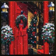 グリーティングカード クリスマス「赤い扉」メッセージカード 金色の枠線あり