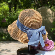 麦わら帽子　帽子　バケットハット　夏　UVカット　つば広　日焼け防止　紫外線対策　蝶結び