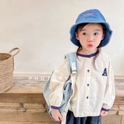 2022年の子供用秋の新しいジャケット、女の子用の秋の韓国刺繍入りリネンコットンシャツ