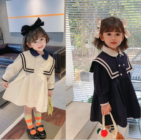 秋　子供ワンピース　セーラー襟　女の子　ワンピース　長袖　可愛い　韓国子供服　セーラー服