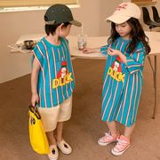 子供用Tシャツ、2022年夏の子供向け韓国風漫画半袖、女の子のロングドレス