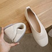 網布方頭靴女2022新モデル軟底透かし彫り通気性カジュアル靴ニット平飛織単靴