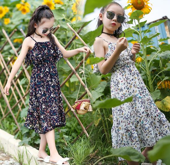 夏　女の子　総柄　キャミワンピース　可愛い　韓国子供服　花柄　ジャンパースカート　フリル　おしゃれ