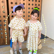 キッズセットアップ　シャツ　ショートパンツ　韓国風子供服　キッズワンピース　兄弟姉妹コーデ