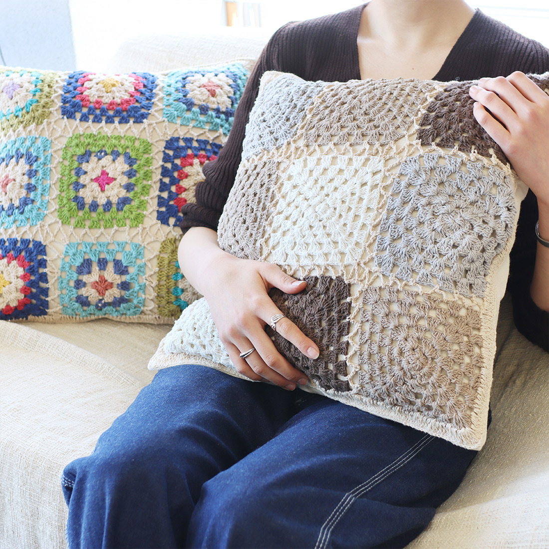 クッションカバー クロシェット[クロッシェ かぎ針編み レース