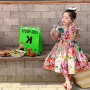 お勧め 夏新作 韓国風子供服 3-8歳女の子 花柄 フリル 袖なしワンピ シフトドレス ワンピース 7-15