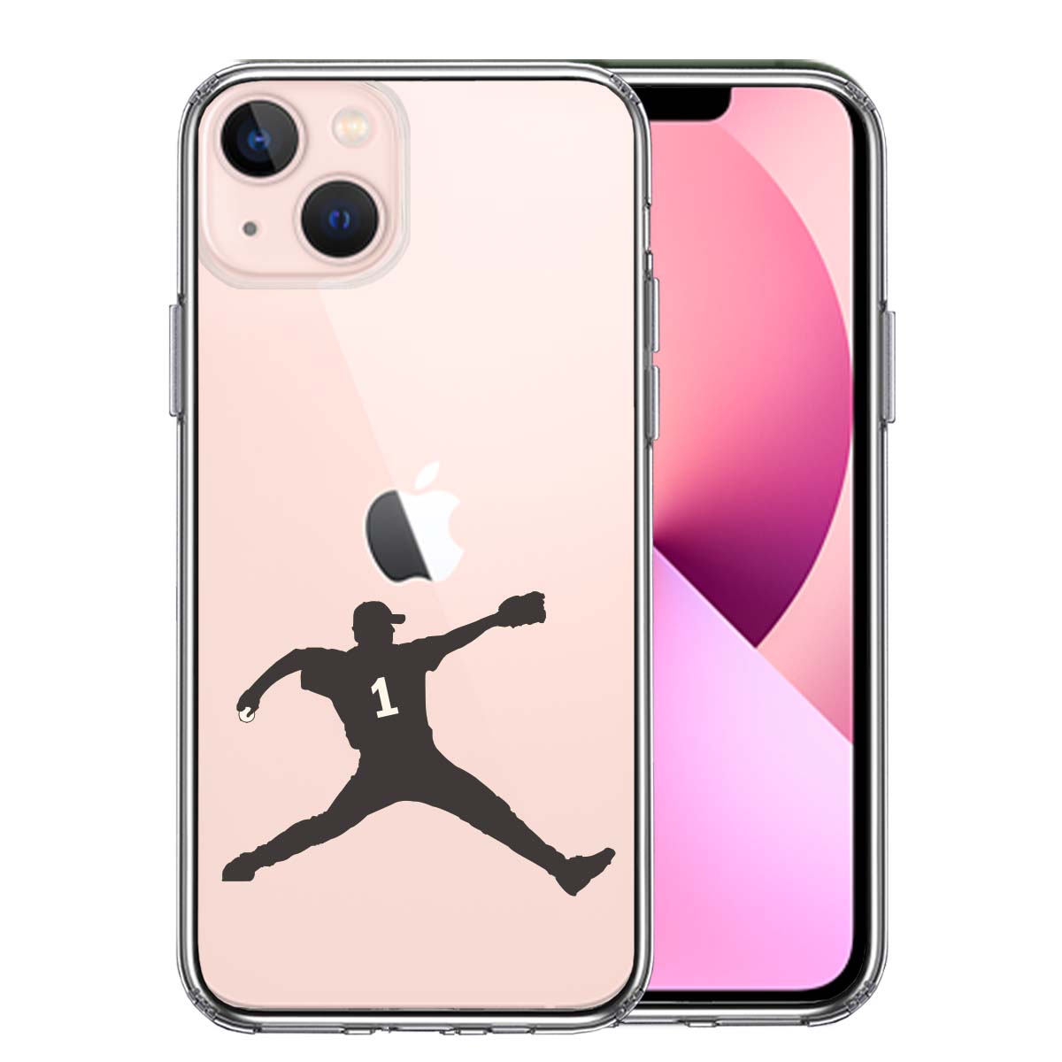 iPhone13 側面ソフト 背面ハード ハイブリッド クリア ケース 野球 ピッチャー 背中