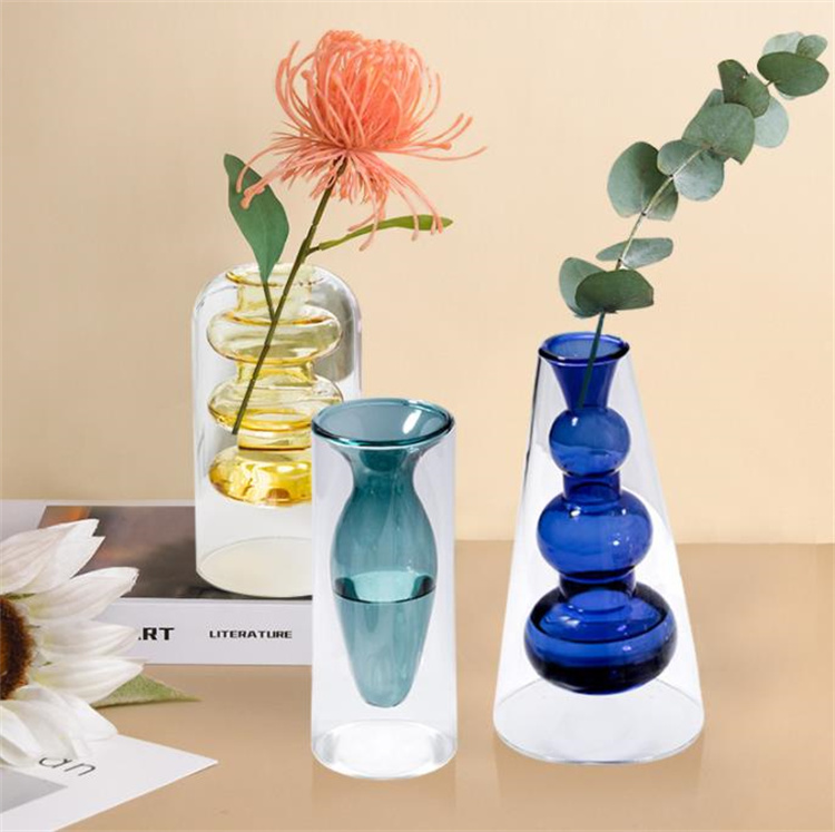 花瓶 フラワーアレンジメント 水耕栽培 ステンドグラス ダブル クリエイティブ 装飾 リビングルーム