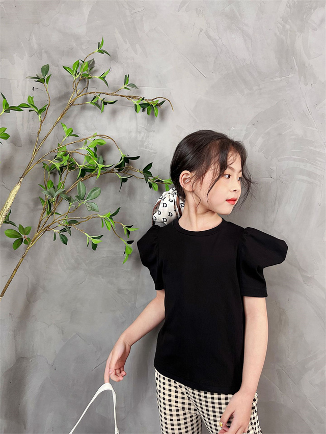 韓国子供服   女の子  キッズ Tシャツ  可愛い   ブラウス  トップス  パフスリーブ  半袖　