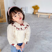 秋新作  韓国子供服  ファッション  可愛い  女の子  パフスリーブ  長袖  Tシャツ  トップス