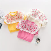 韓国子供服  女の子  ファッション  可愛い  レース   長袖  花柄  パーカー  トップス  キッズ服  3色