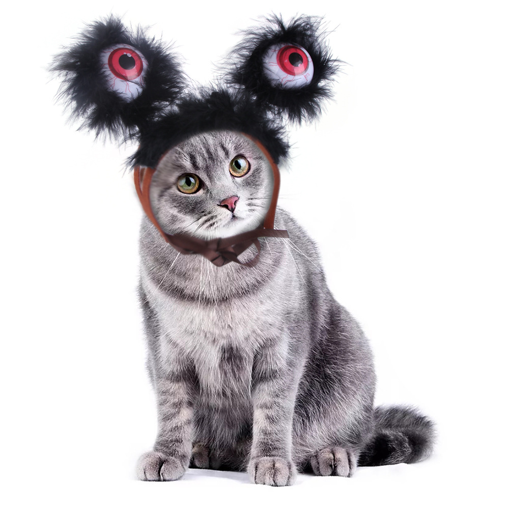 激安 ペット用帽子 犬用猫用 仮装帽子 大中小型犬/猫 ハロウィン Halloween ボア 悪魔の目 ヘアバンド
