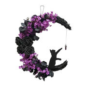 ハロウィン 飾り ハロウィンリース 黒猫 月 壁掛け 玄関 ドア飾り 庭園飾り 仮装パーティー