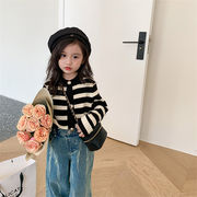 気質 秋新作 ファッション カーディガン 韓国子供服 女の子 長袖 ボーダー柄 ニット コート