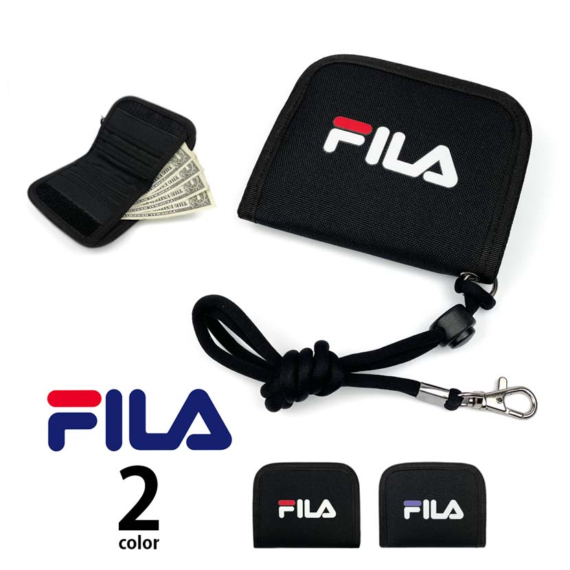 全2色 FILA（フィラ） ロゴプリントデザイン ナイロン 二つ折り 財布