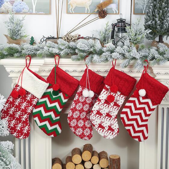 大人気 韓国風 メリヤス クリスマス靴下 赤白毛糸 子供 プレゼント袋