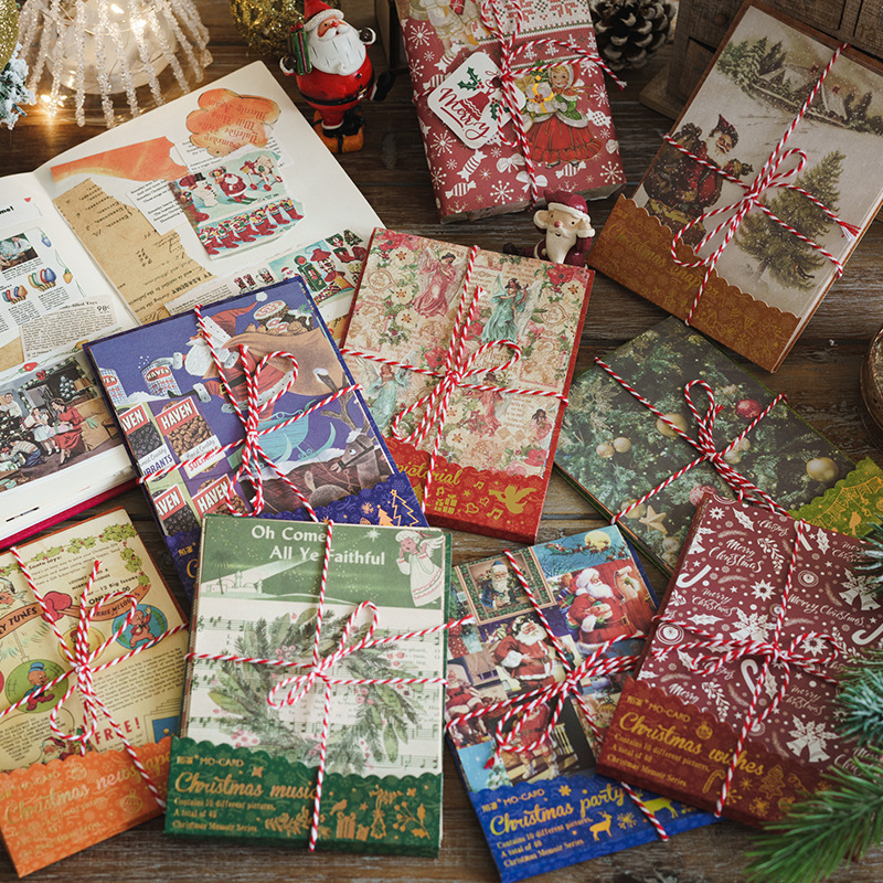 文具素材紙メモ紙 手帳素材 アンティーク Xmasクリスマス サンタ 人物植物食べ物 ポスター イラスト40枚入