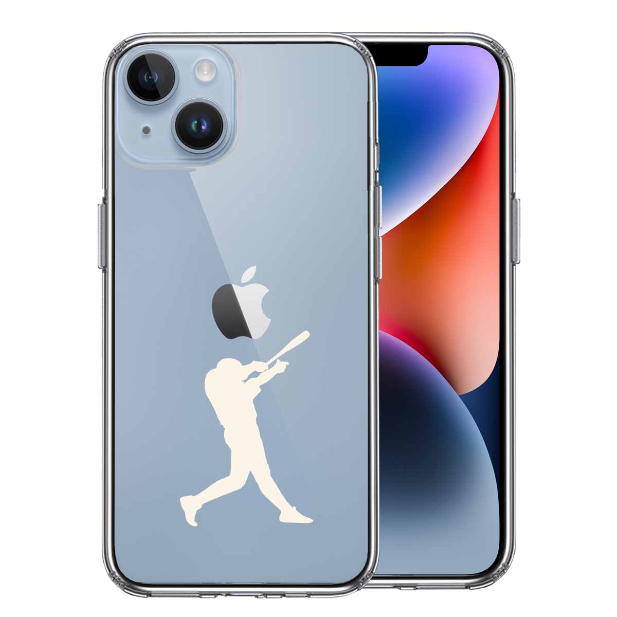 iPhone14 側面ソフト 背面ハード ハイブリッド クリア ケース 野球 バッター ホワイト