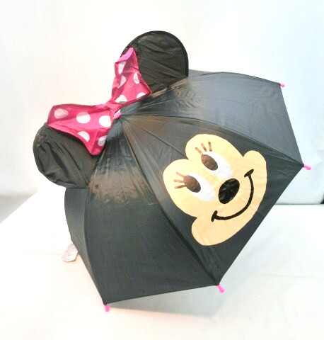 【雨傘】【ジュニア用】ディズニー・ミニーマウス柄1駒透明耳付き手開き傘