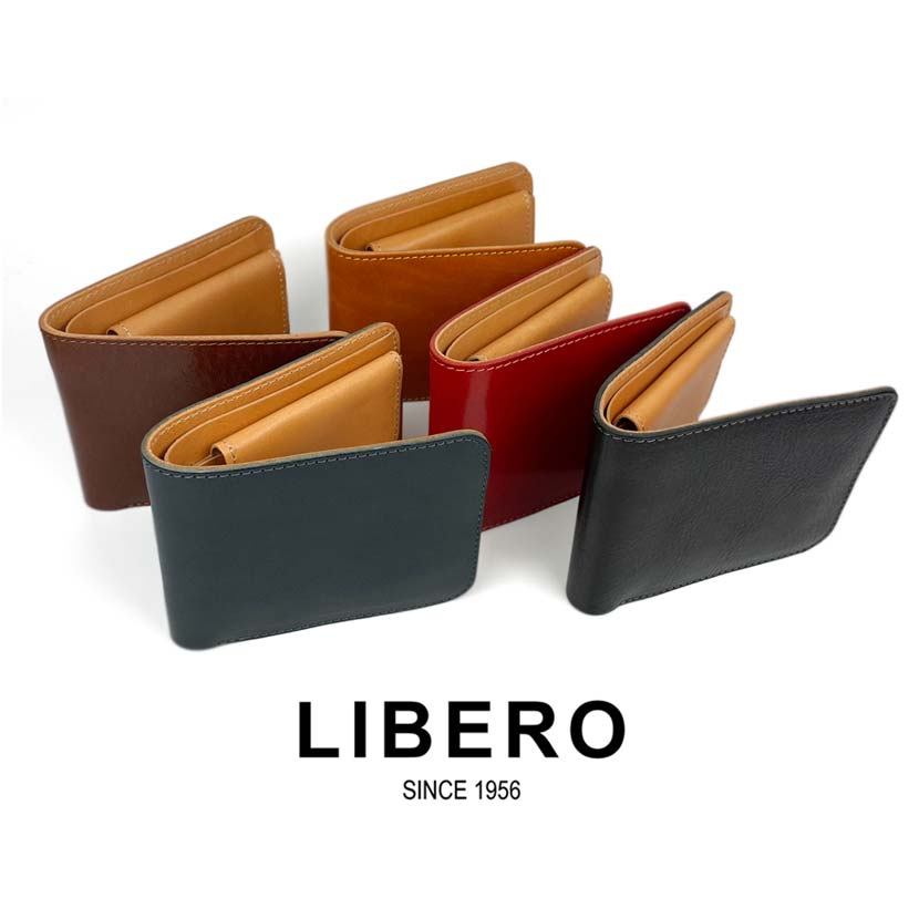 LIBERO リベロ 日本製 高級栃木レザー ステッチデザイン 二つ折財布 牛革 全5色 LIBERO リベロ 日本製 高級栃木レザー ステッチデザイン