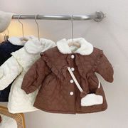 お勧め 秋冬新作 子供服 フリル 裏ボア裏起毛 綿入れコート キルティング バッグ+ワンピース80-110