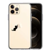 iPhone12 Pro 側面ソフト 背面ハード ハイブリッド クリア ケース 猫 リンゴ キャッチ