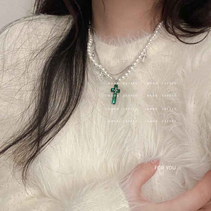 パールネックレス　アクセサリー　韓国ファッション　デザイン　ビンテージ　淡水パール　十字