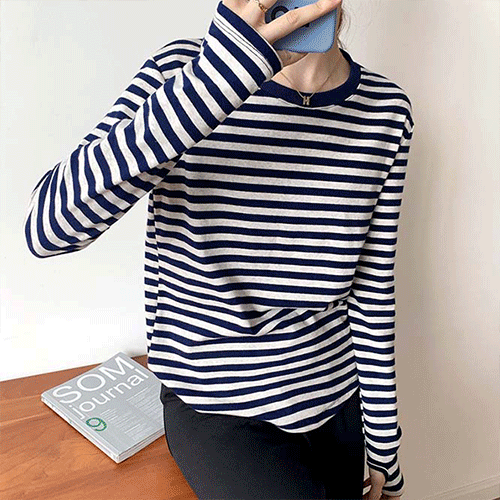 【2023春新作】韓国風レディース服　ゆったり  シンプル　カジュアル　ボーダー柄　長袖Tシャツ