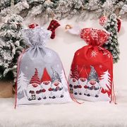 クリスマス装飾黄麻布プリントフォレスターギフトバッグ巾着ギフト包装袋子供の休日のキャンディーバッグ