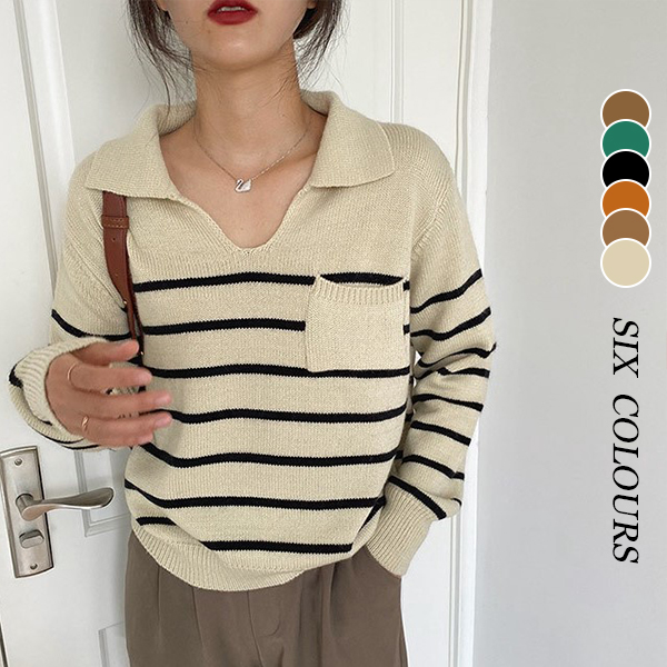 【NEW即納商品】韓国風レディース服　春服　ボーダー柄　セーター　ニット　優しい