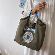 ナイロン布バッグ女性新作シンプルで軽量なエコバッグ刺繍ハンドバッグショルダーショッピング