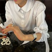 2023春INS★レイジー風  デザイン感   パール　レトロ　リボン飾り　シャツ/ブラウス
