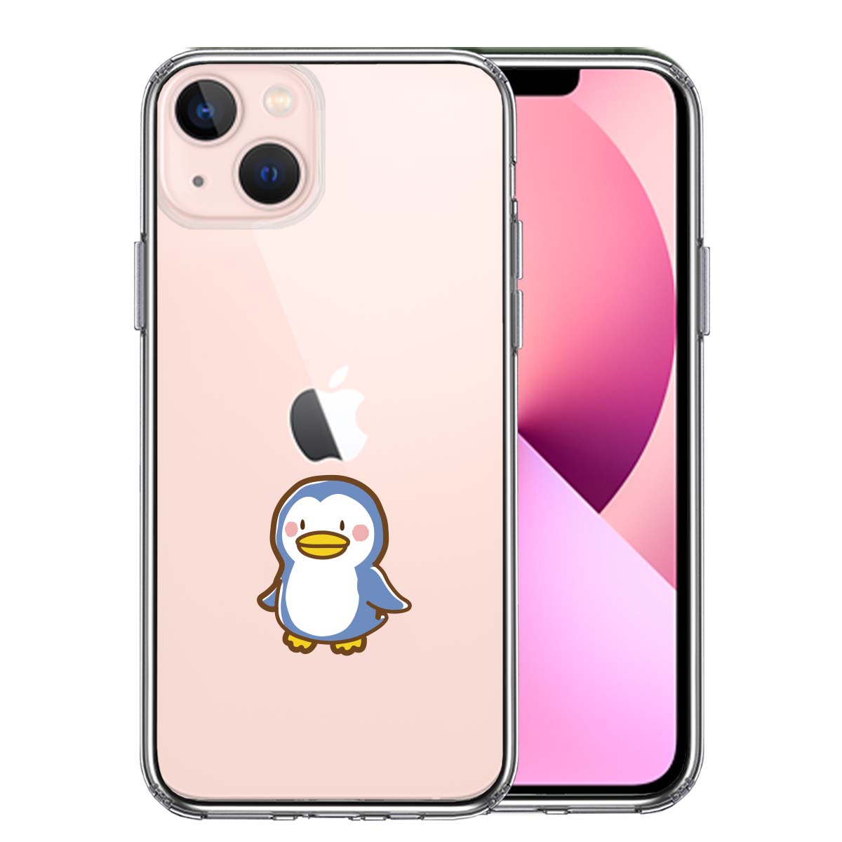 iPhone13mini 側面ソフト 背面ハード ハイブリッド クリア ケース ペンギン
