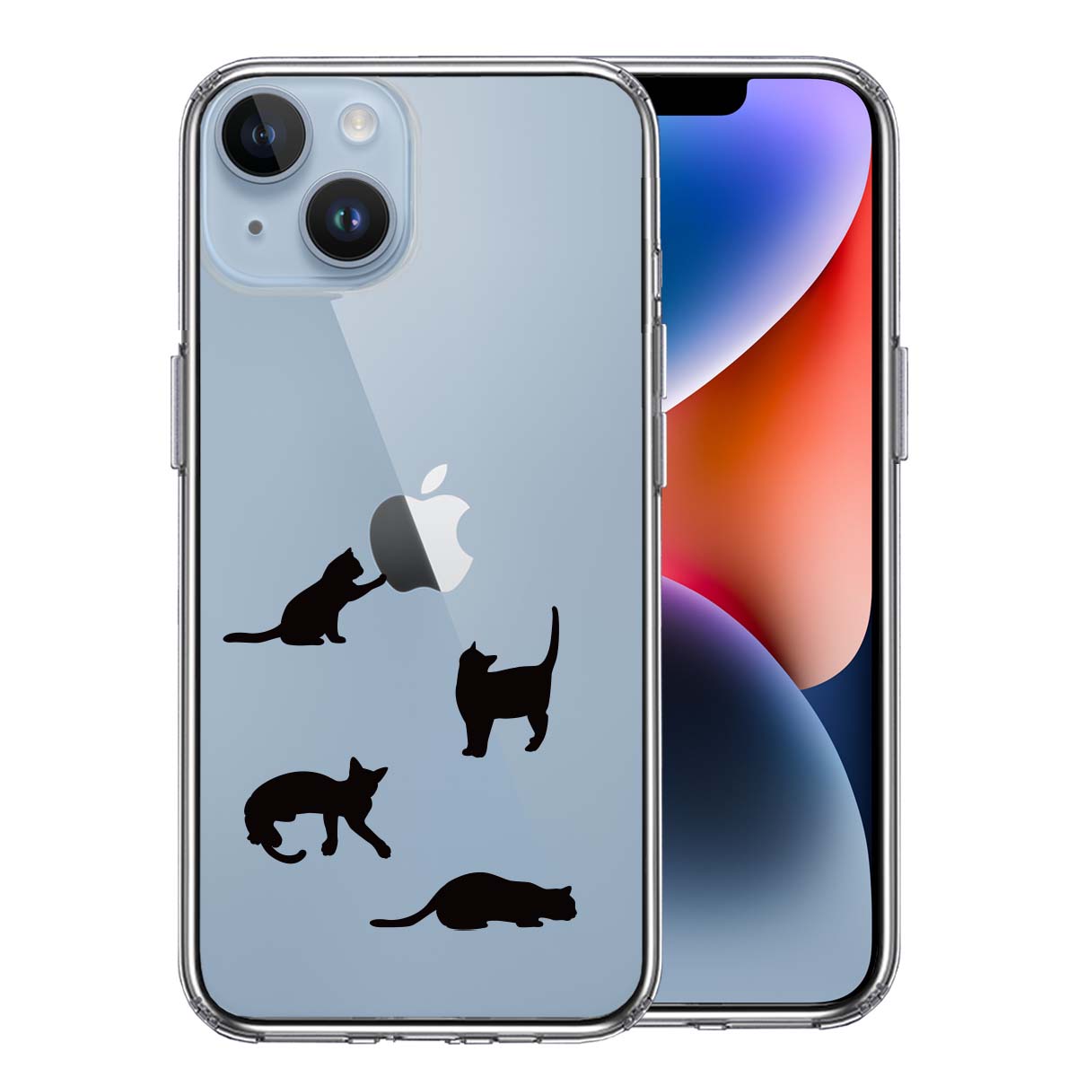 iPhone 14 Plus 側面ソフト 背面ハード ハイブリッド クリア ケース 陽だまりのにゃんこ ねこ 猫