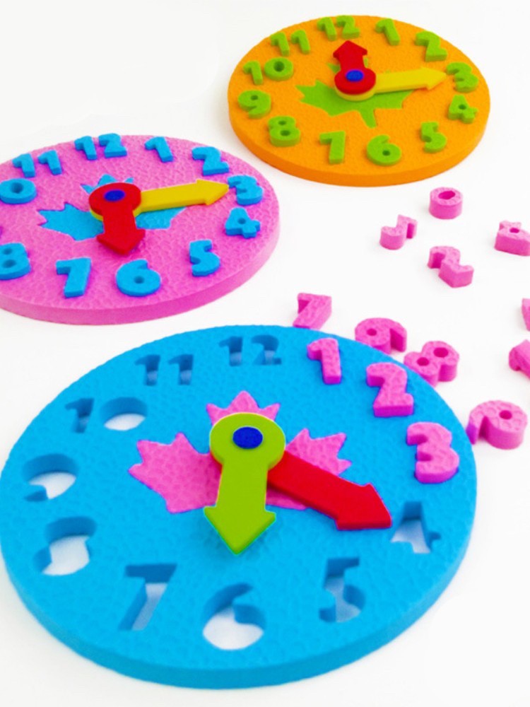 【在庫限り】 玩具 時計 スポンジ パズル 青 子ども 図形 DIY 知育玩具