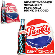 ダイカットエンボスメタルサイン PEPSI - COLA DRINK ICE COLD【ペプシ ブリキ看板】