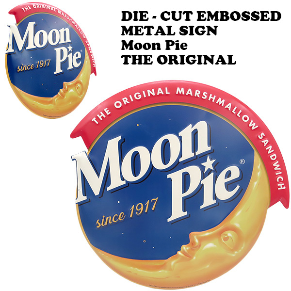ダイカットエンボスメタルサイン Moon Pie  THE ORIGINAL【ムーンパイブリキ看板】